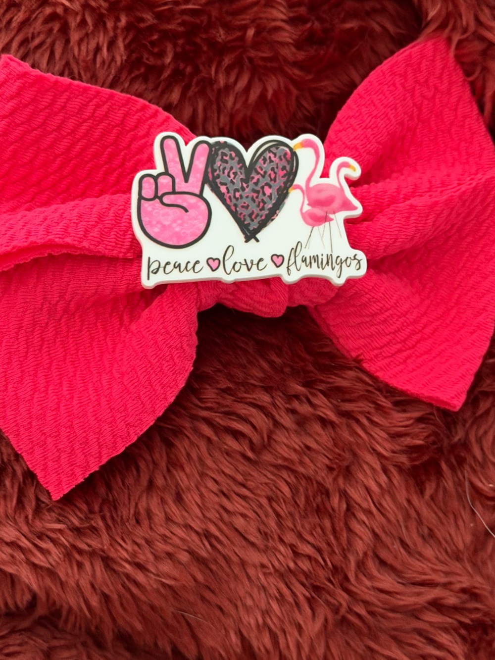 Peace Love Flamingos Pink Bow Hair Clip